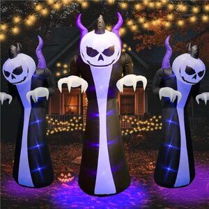 10FT Halloween Inflatables Outdoor Decorations Horned Pumpkin Ghost